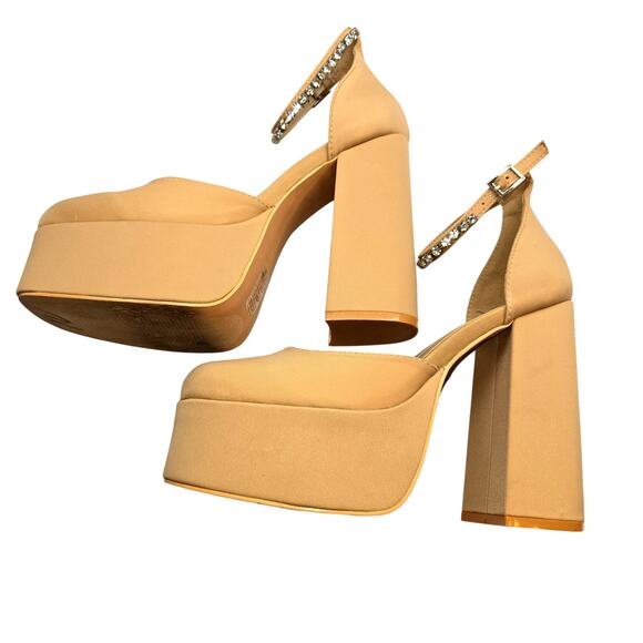 So Me 8 Platform Women's Tan Sandal 5 Inch Heel Shoe - Picture 1 of 9